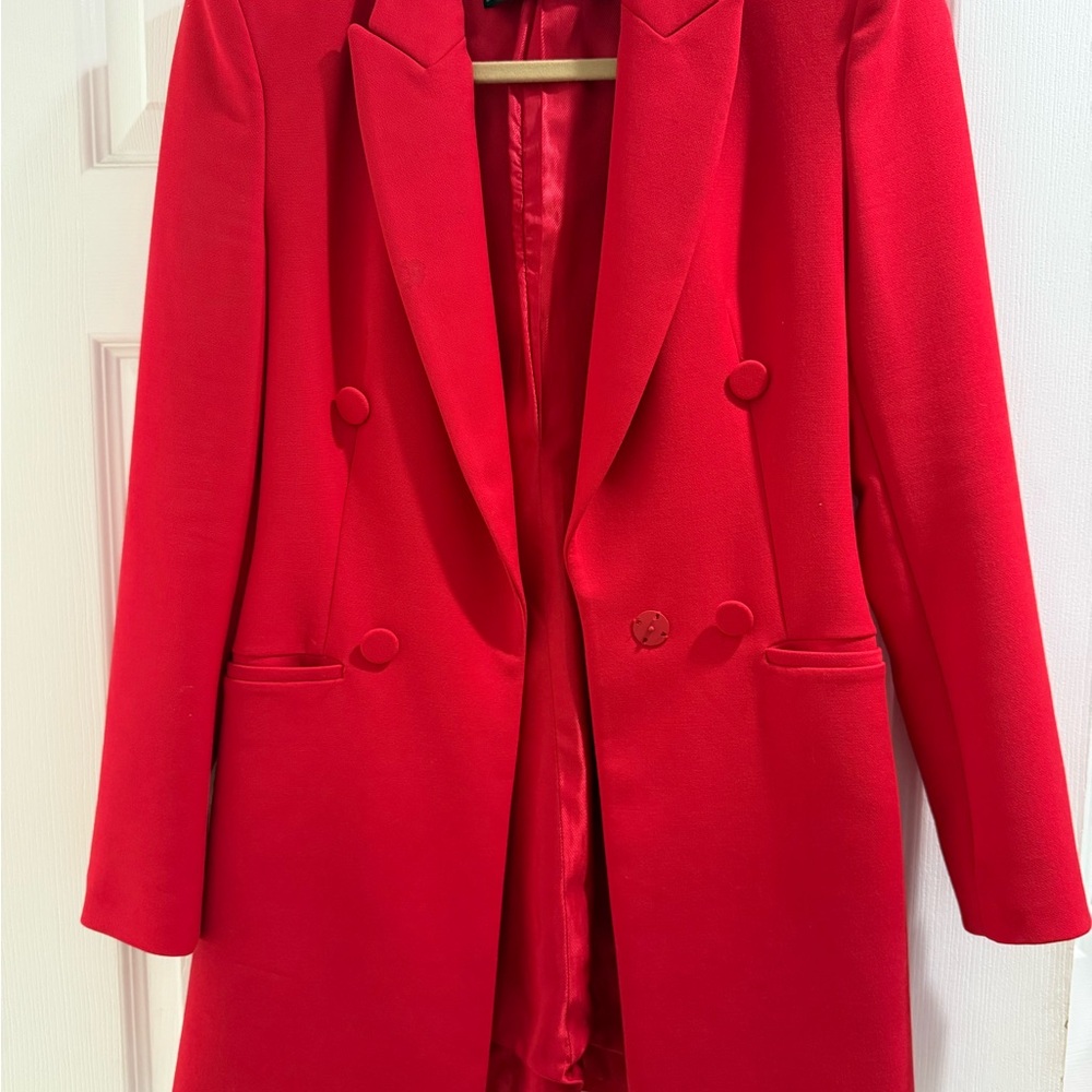 Zara Vibrant Red Double-Breasted Blazer